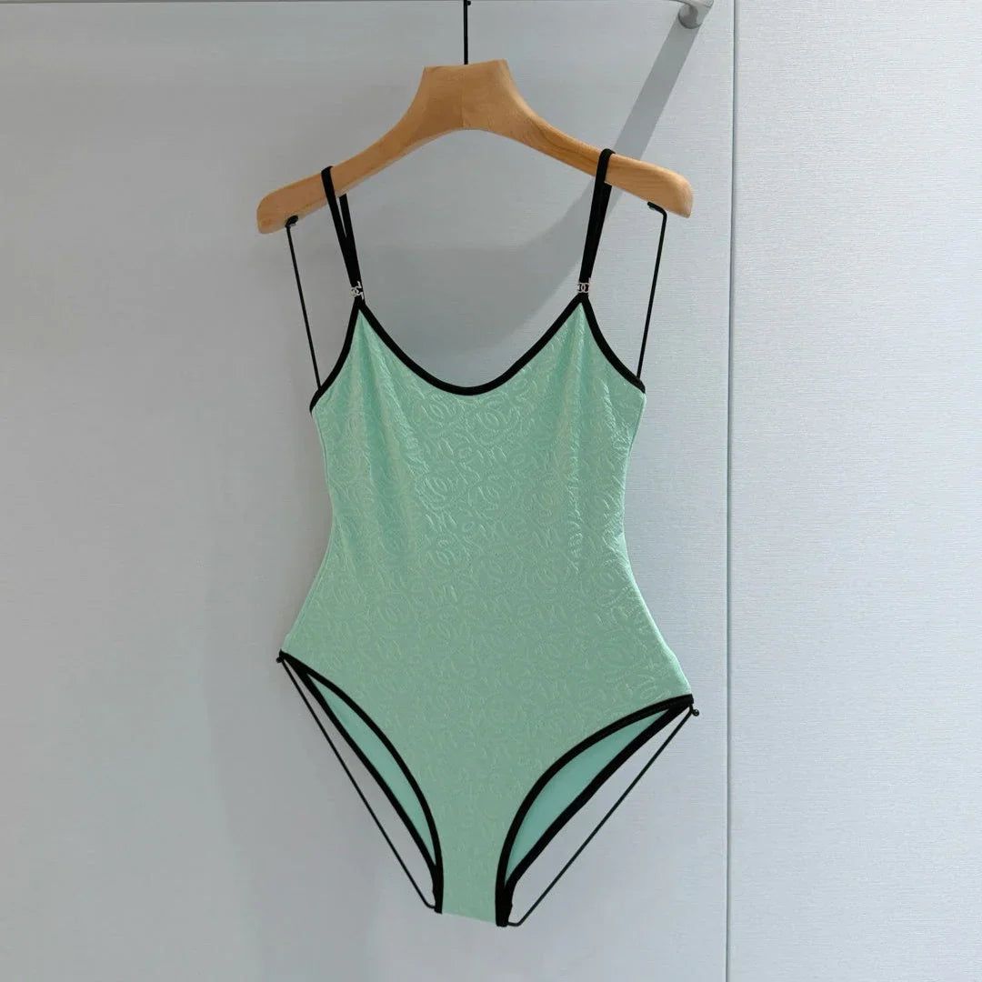 Chanel 2026 One-piece Swimsuit Mint Green mix Black Cotton 650604