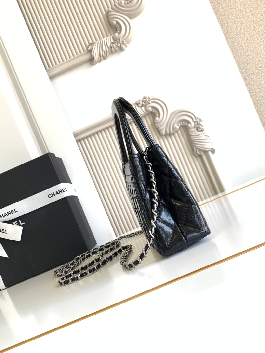 cc 24a nano 19cm kelly shopper bag black lambskin sliver hardware
