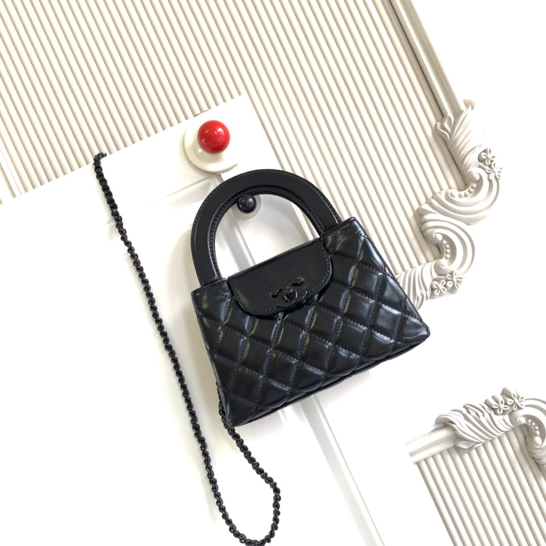 cc 24a nano 19cm kelly shopper bag lambskin black hardware