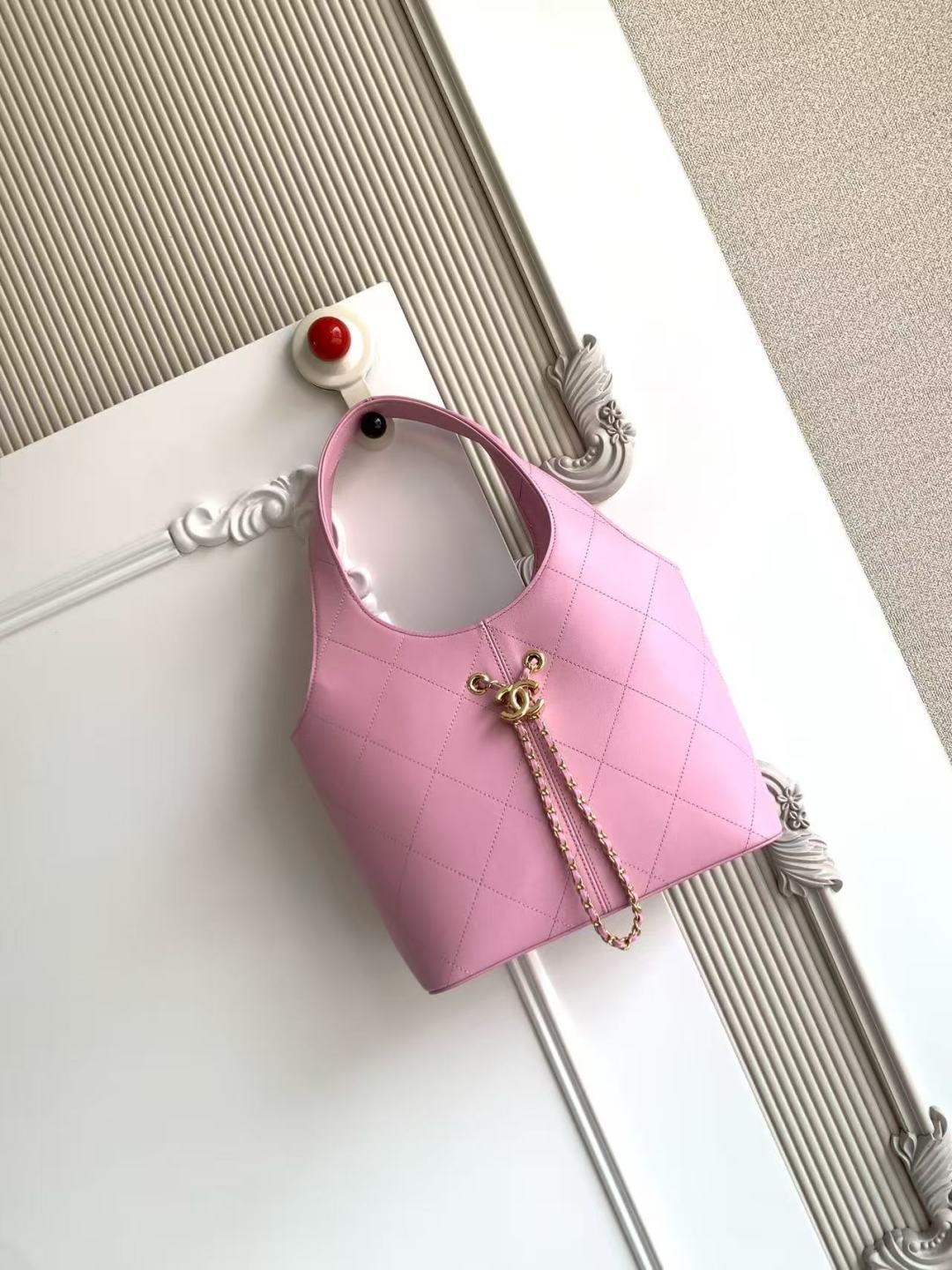 Chanel 2026 Basket Hobo Bag 35cm Pink Calfskin