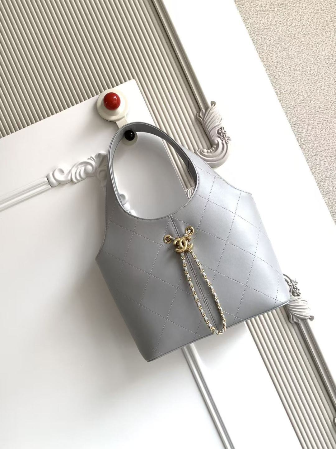 Chanel 2026 Basket Hobo Bag 35cm Grey Calfskin