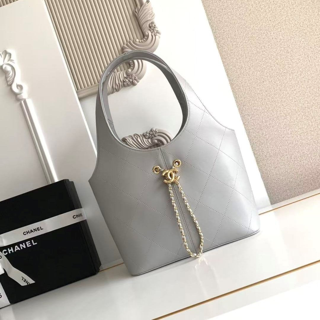 Chanel 2026 Basket Hobo Bag 35cm Grey Calfskin