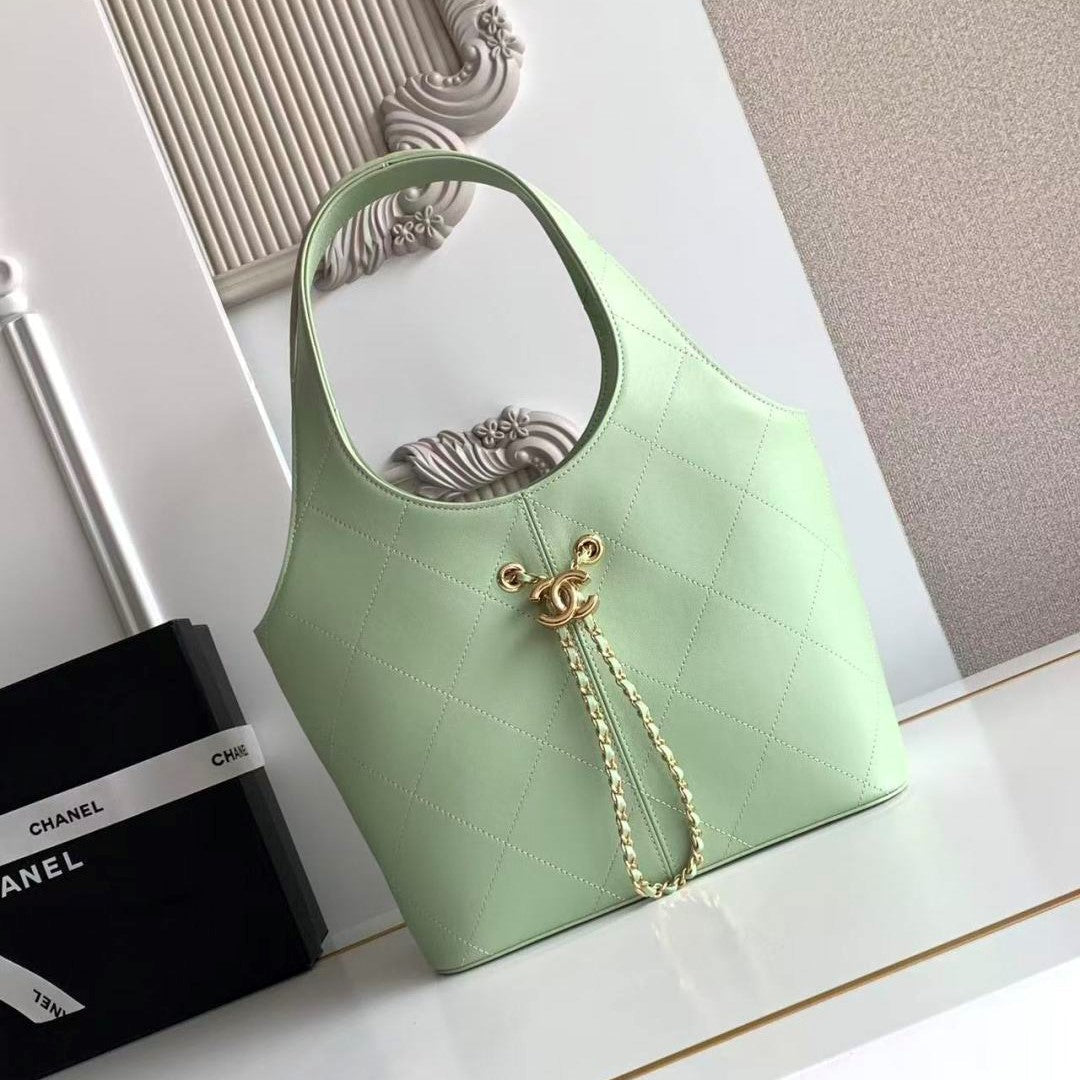 Chanel 2026 Basket Hobo Bag 35cm Matcha Green Calfskin