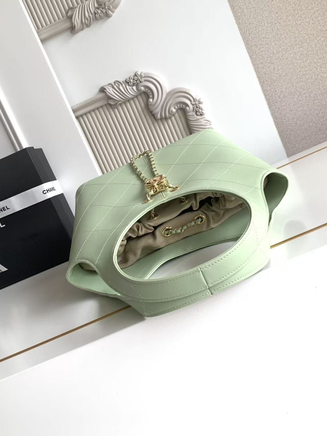Chanel 2026 Basket Hobo Bag 35cm Matcha Green Calfskin