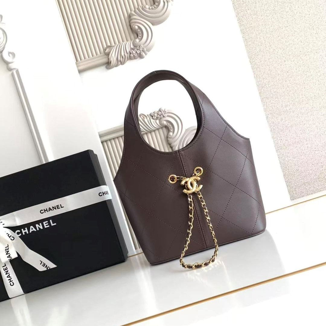 Chanel 2026 Basket Hobo Bag 27.5cm Coffee Calfskin