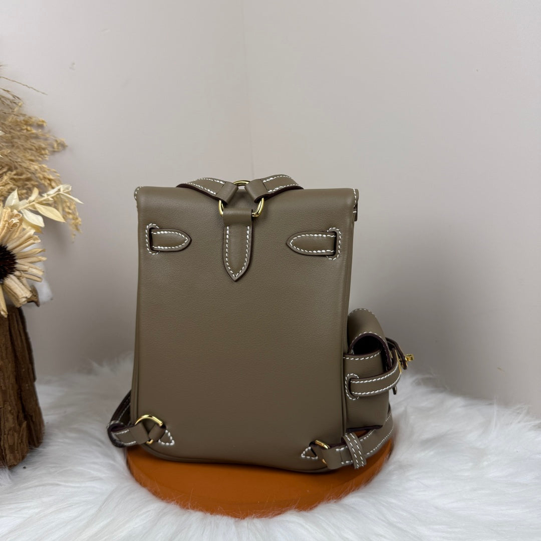 HM Kelly Jump Backpack Taupe Brown Cowhide Gold Hardware 270040
