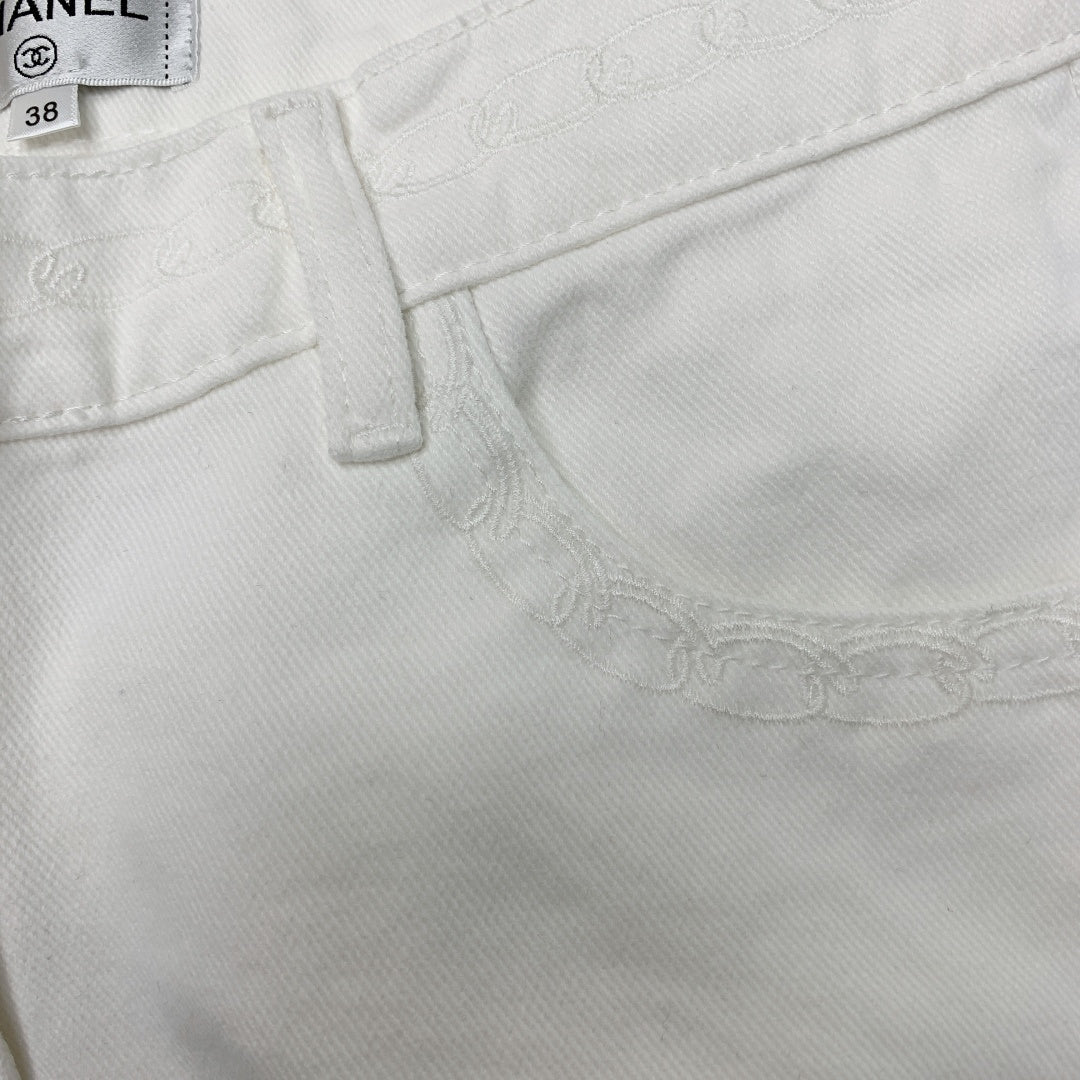 CC SS26 High-Waisted Wide-Leg Denim Shorts White Cotton 350943