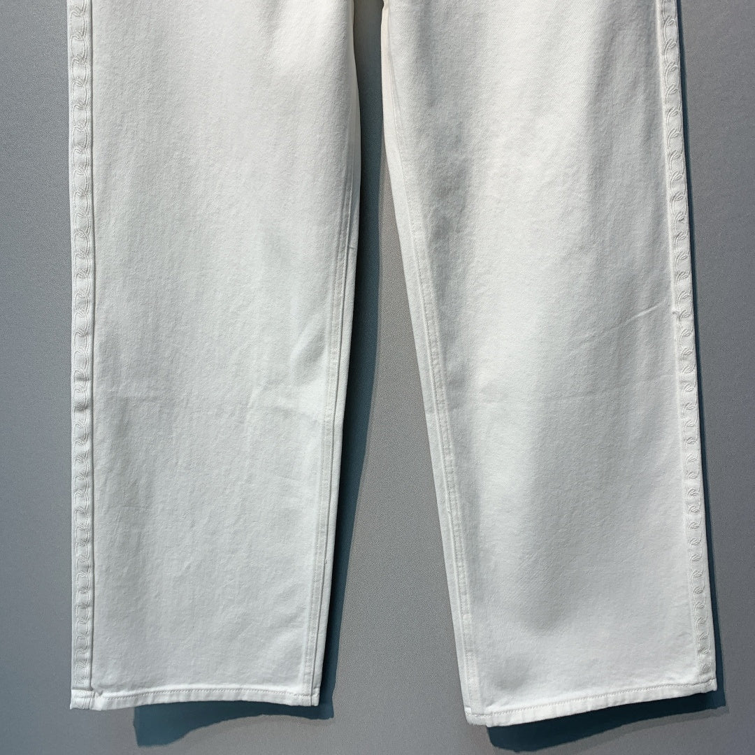 CC SS26 Wide-Leg Jeans with Logo Trim White Cotton 350940