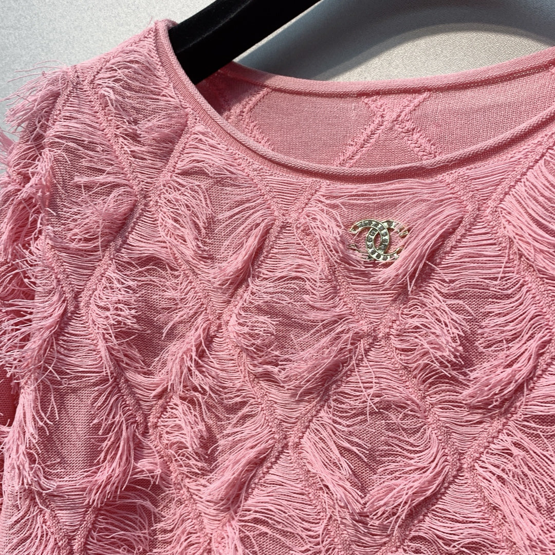 CC SS26  Feather-Trimmed Chiffon Top Rosette Pink Chiffon 350964