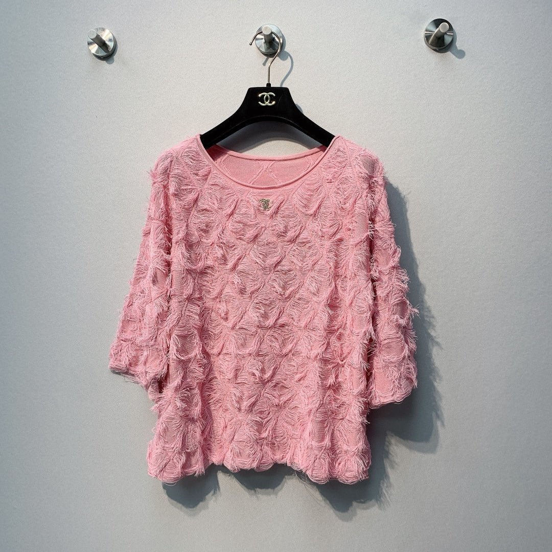 CC SS26  Feather-Trimmed Chiffon Top Rosette Pink Chiffon 350964