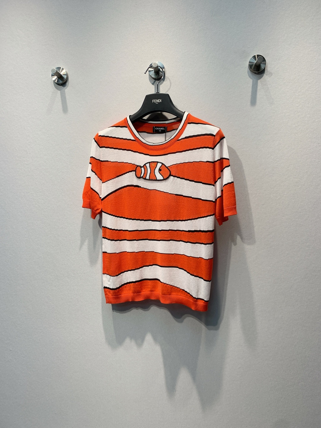 CC Clownfish Knit T-Shirt Orange White Tencel Nylon 395946