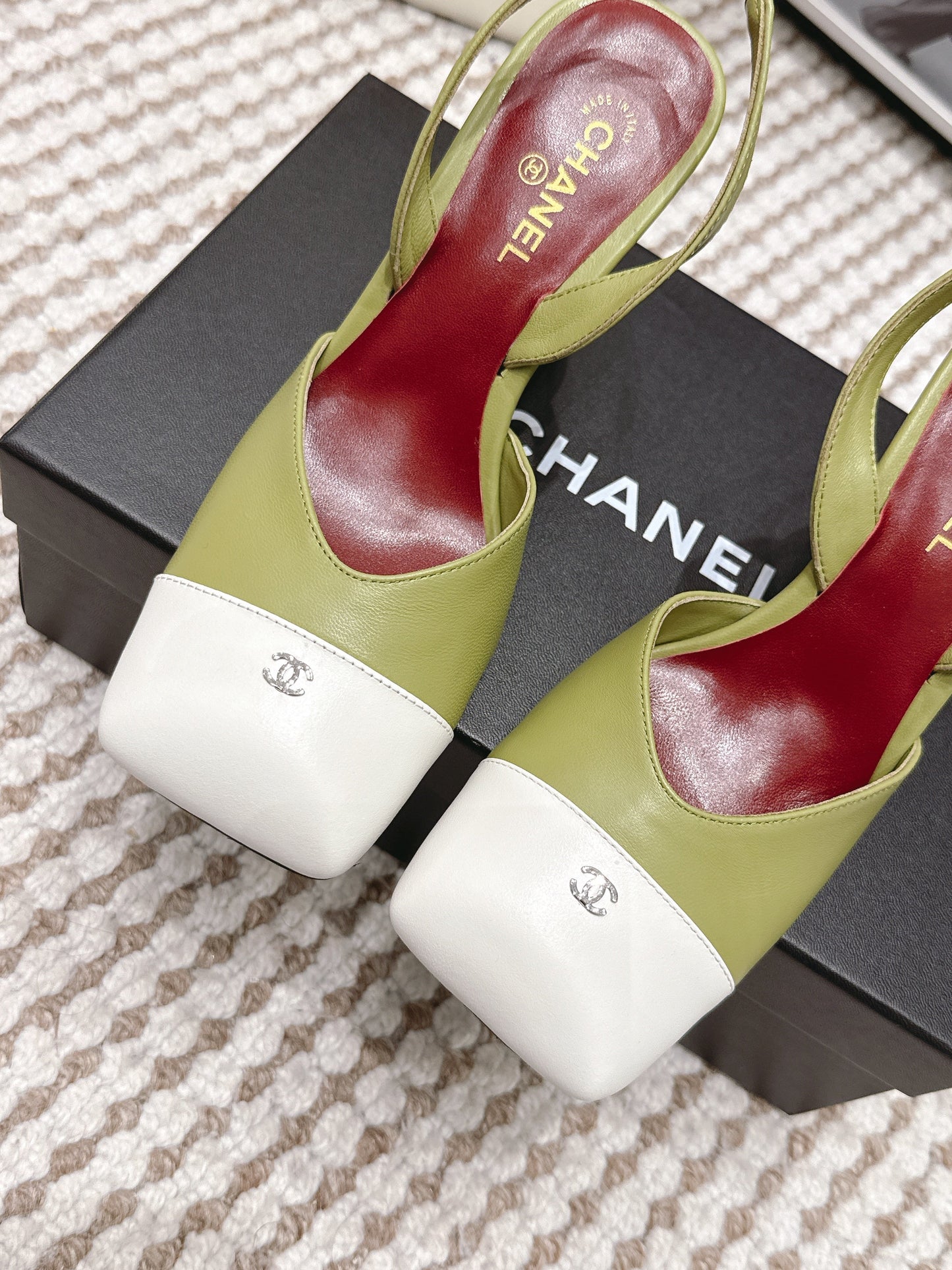 CC 2026 Slingbacks 9cm Green White Lambskin 721446