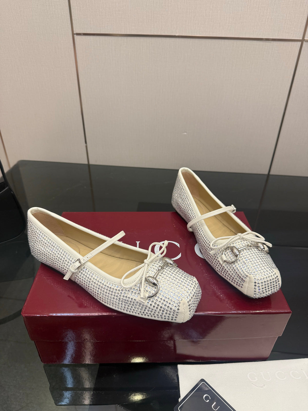 GG Ballerina Flats Square Toe White Leather 725283