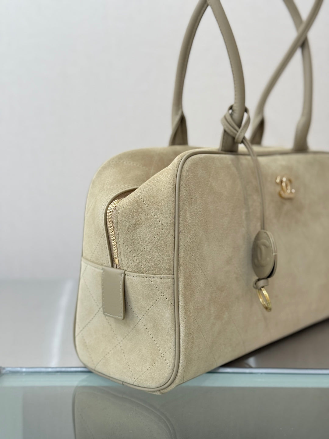 CC Maxi Bowling Bag 35.5cm Light Beige Suede