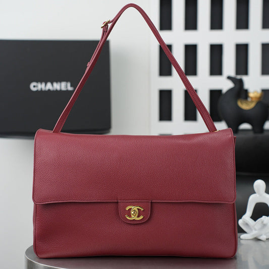 CC 26s Maxi Flap Bag 39cm Burugndy Calfskin GHW