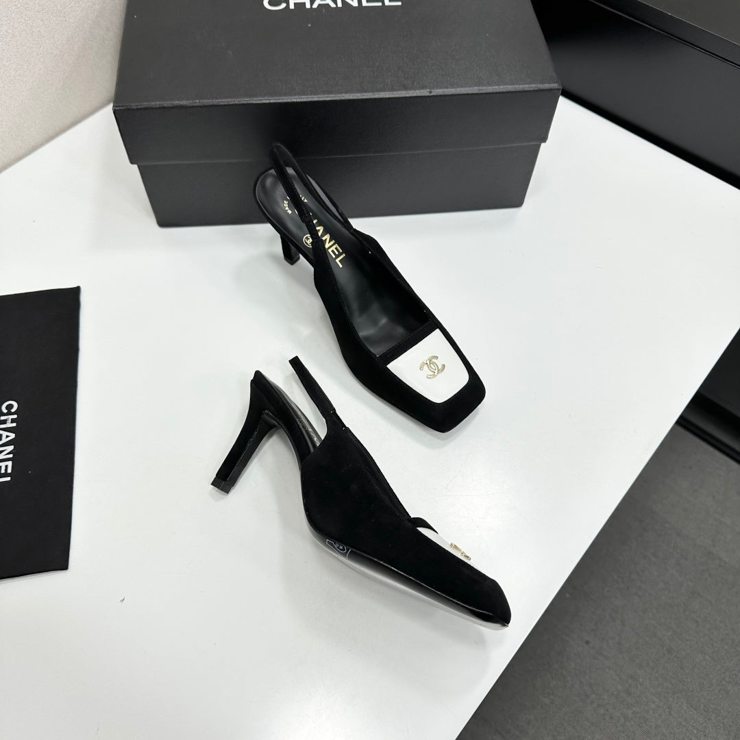 CC Block Slingback Black White Suede 743247