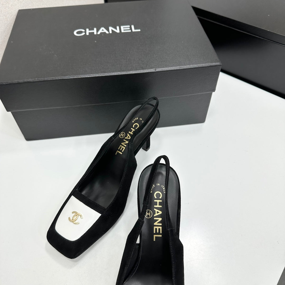 CC Block Slingback Black White Suede 743247