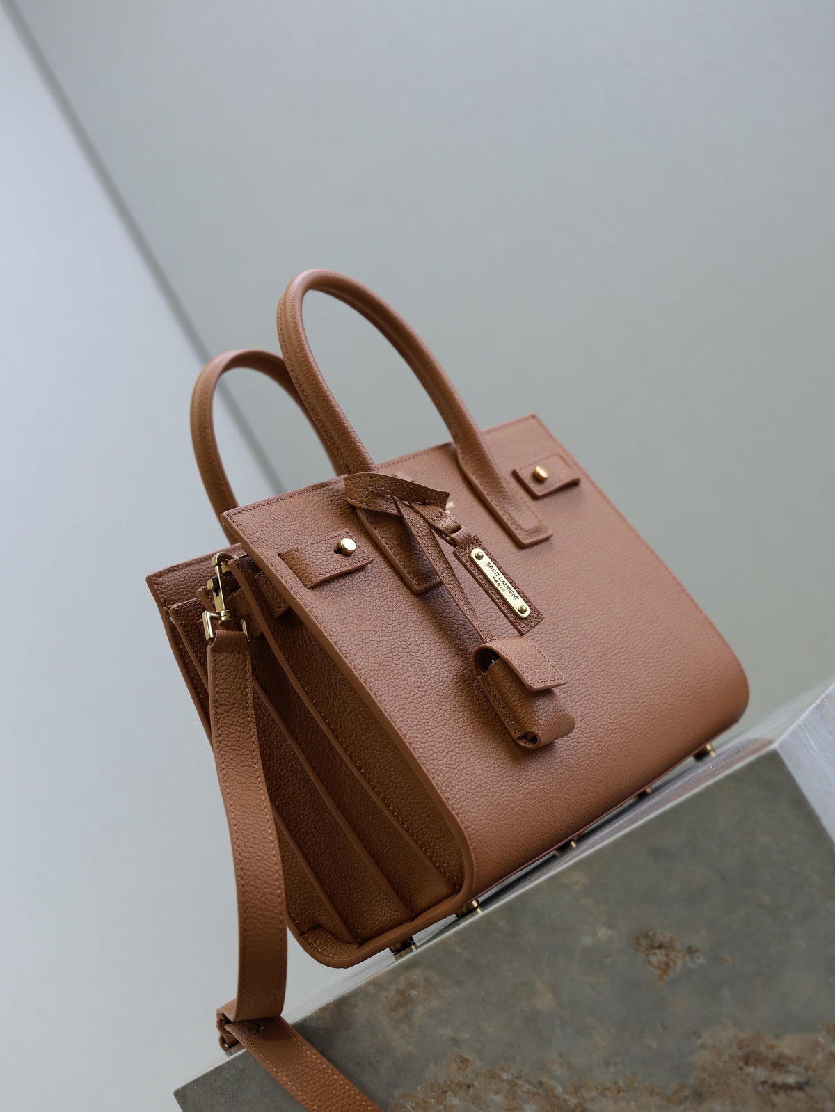 YSL Sac De Jour Nano 26cm Brown Grain Cowhide GHW