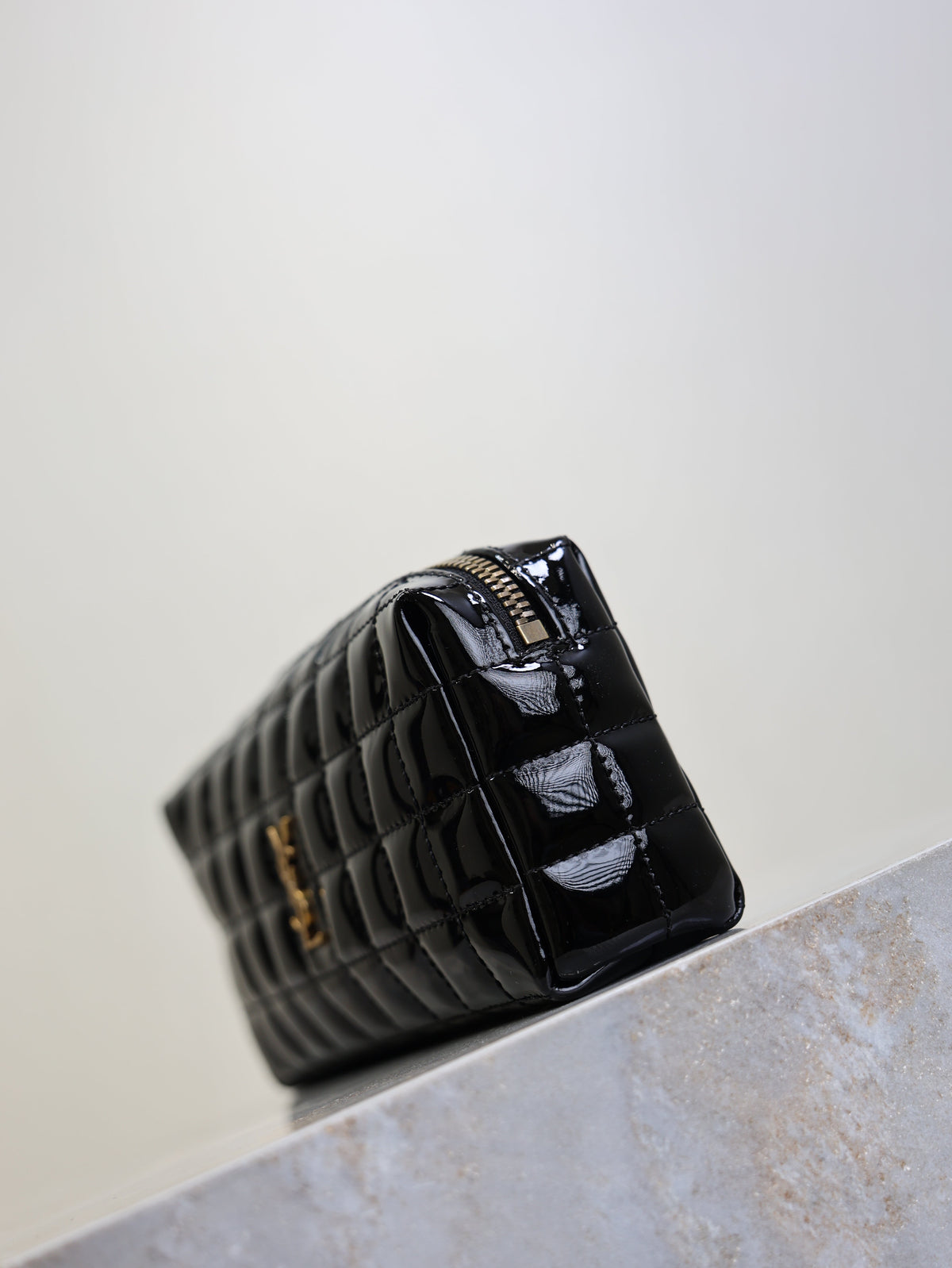 YSL Cassandre Matelassé Chain Clutch 18.5cm Black Patent Leather