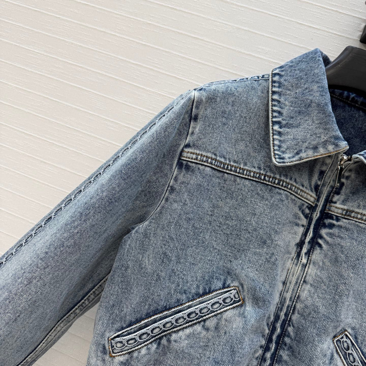 CC 26s Jacket With Cable Knit Embroidery Wash Blue Denim 402912
