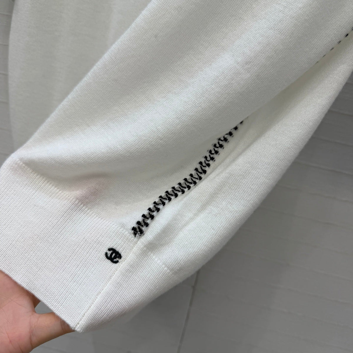 CC 26s Cross-Stitch Knit Short-Sleeved Top White Cashmere 409390