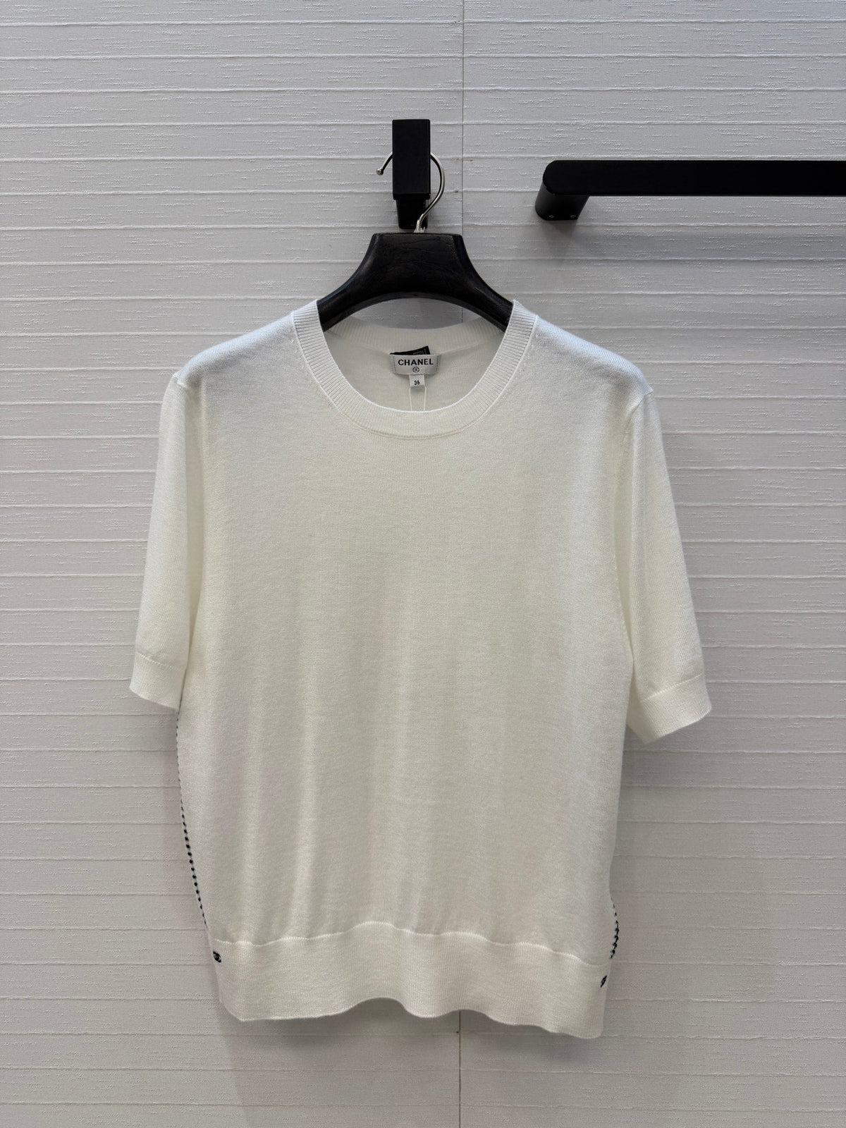 CC 26s Cross-Stitch Knit Short-Sleeved Top White Cashmere 409390