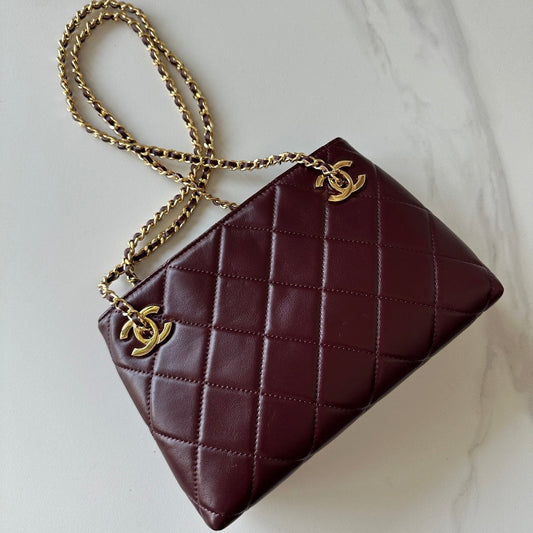 CC Mini Shopping Wine Red Quited Lambskin 292270