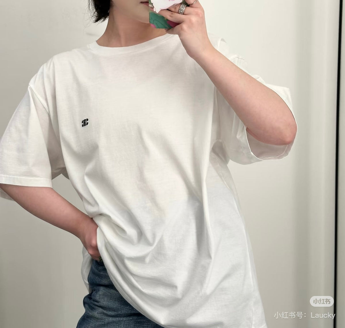 Celine  Triomphe Embroidery T-shirt Cotton 351310