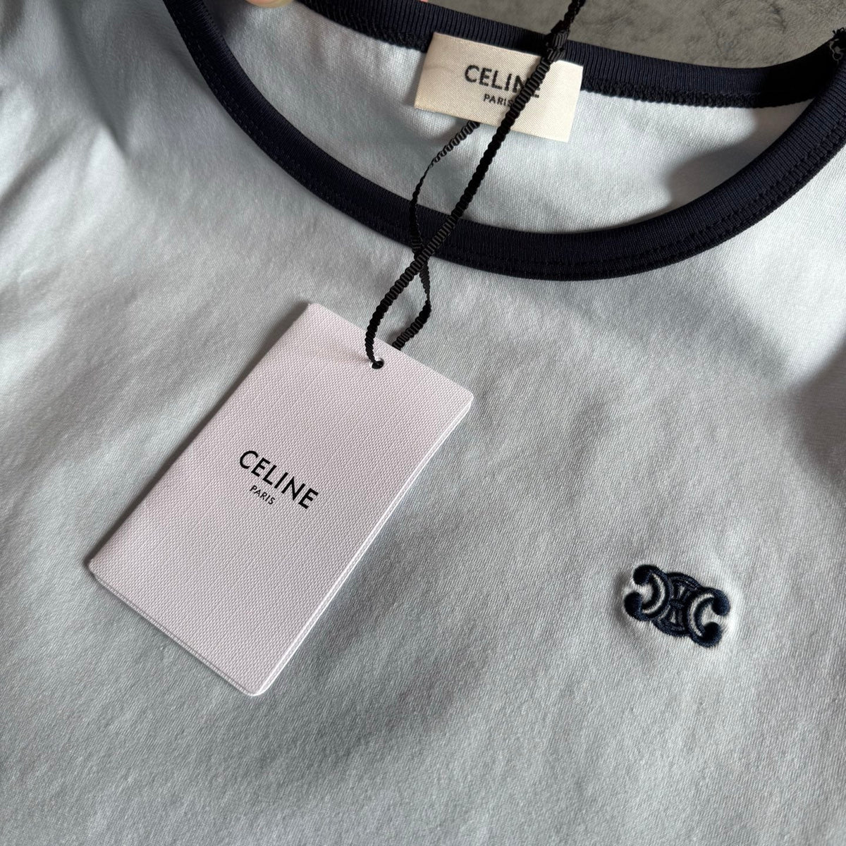 Celine SS26 Short-Sleeve Tee Small Logo Embroidery White Cotton 350489