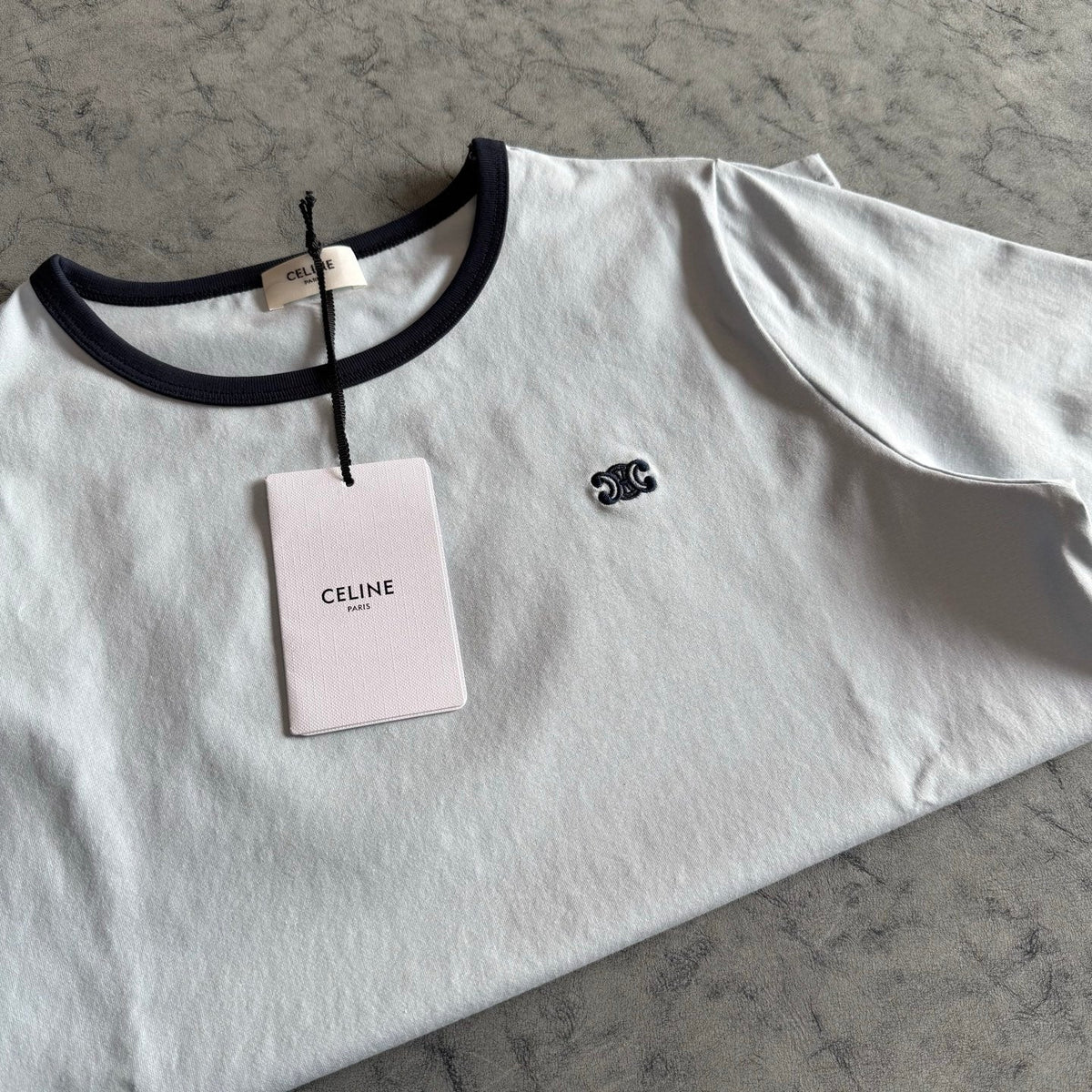 Celine SS26 Short-Sleeve Tee Small Logo Embroidery White Cotton 350489