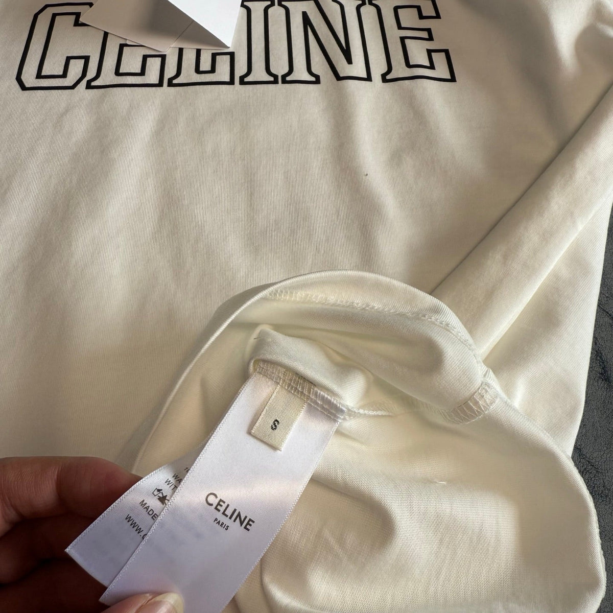 Celine SS26 Color-blocked Letter Print T-shirt White Black Cotton 350495