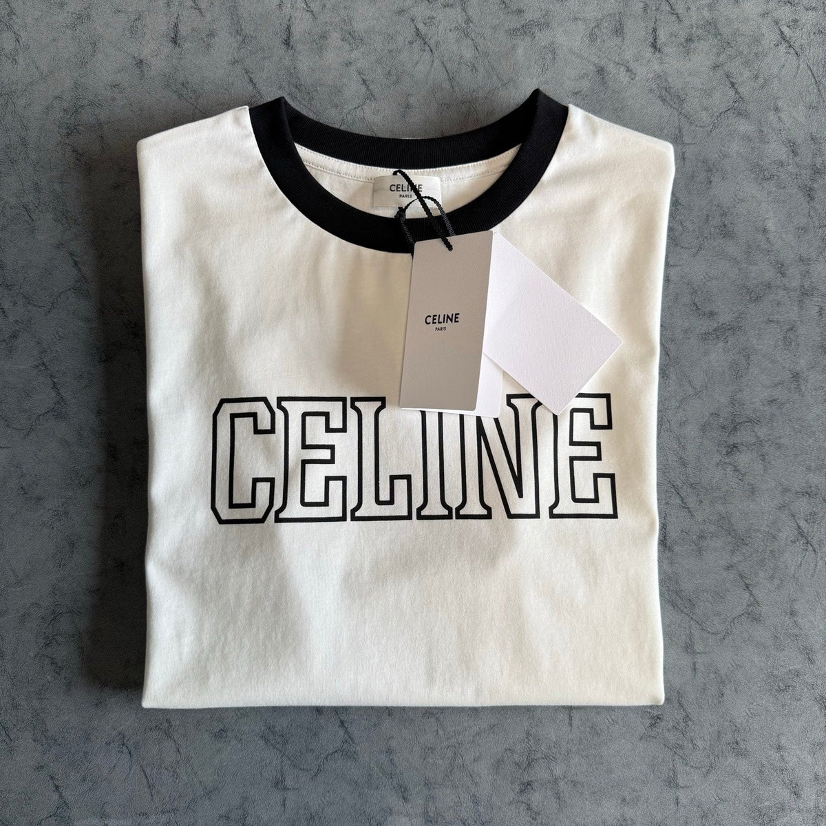 Celine SS26 Color-blocked Letter Print T-shirt White Black Cotton 350495