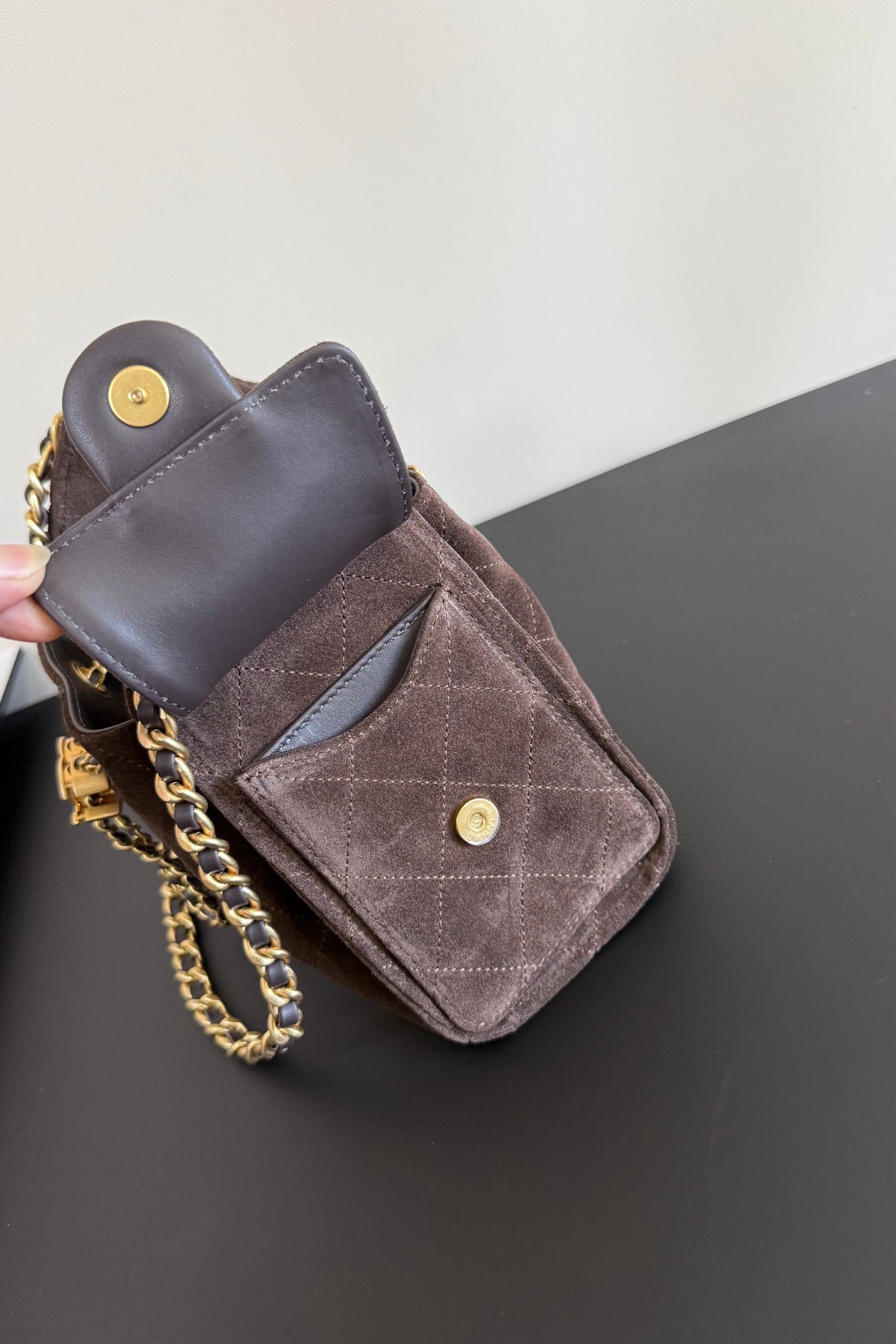 CC 25 Mini Hobo Bag Chocolate Suede GHW 282548