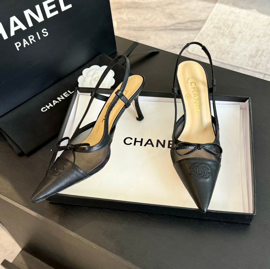 cc slingbacks 6cm bow black lambskin transparent fabric
