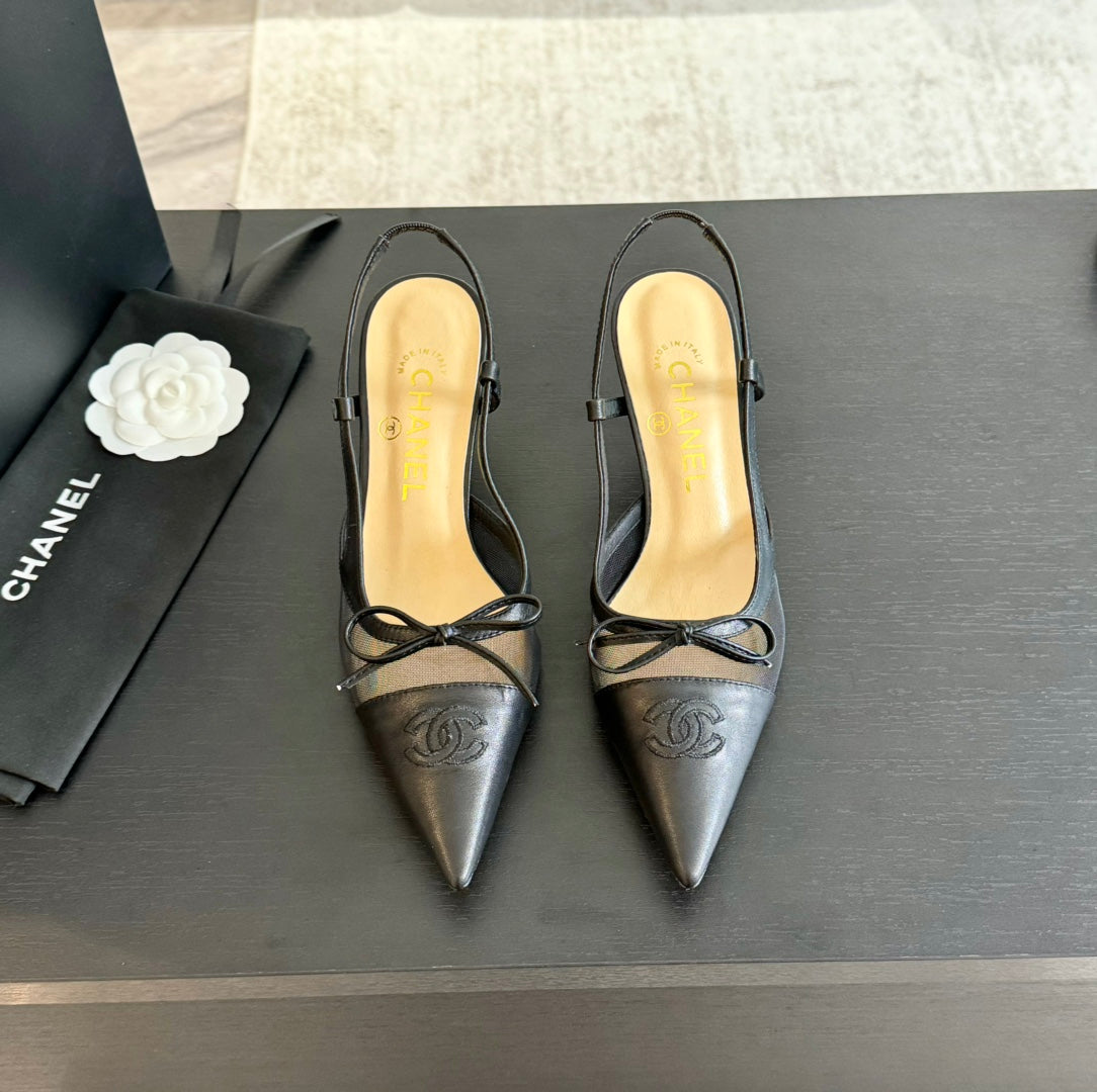 cc slingbacks 6cm bow black lambskin transparent fabric