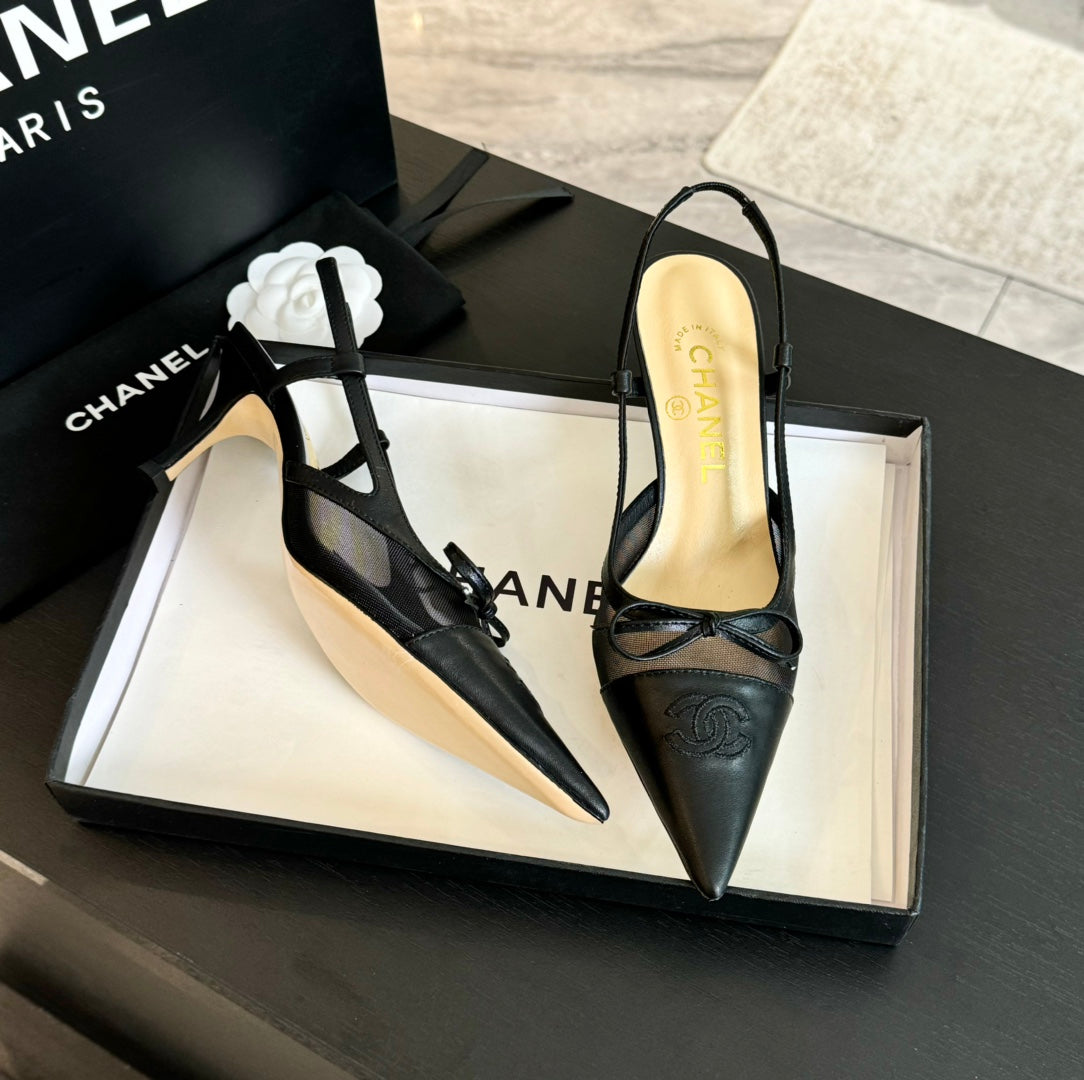 cc slingbacks 6cm bow black lambskin transparent fabric