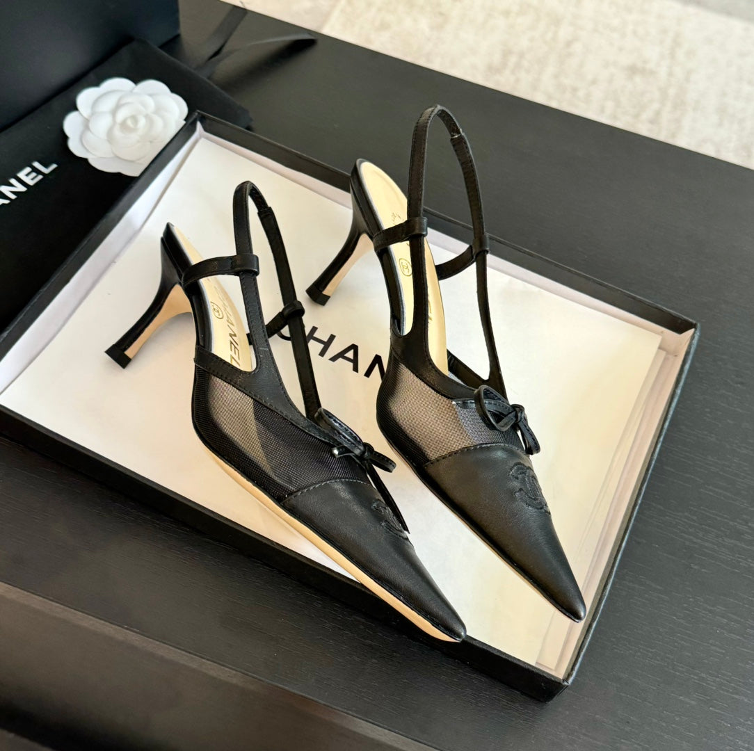 cc slingbacks 6cm bow black lambskin transparent fabric