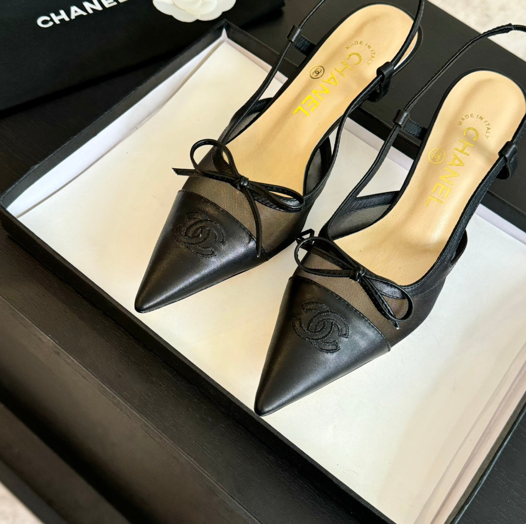 cc slingbacks 6cm bow black lambskin transparent fabric