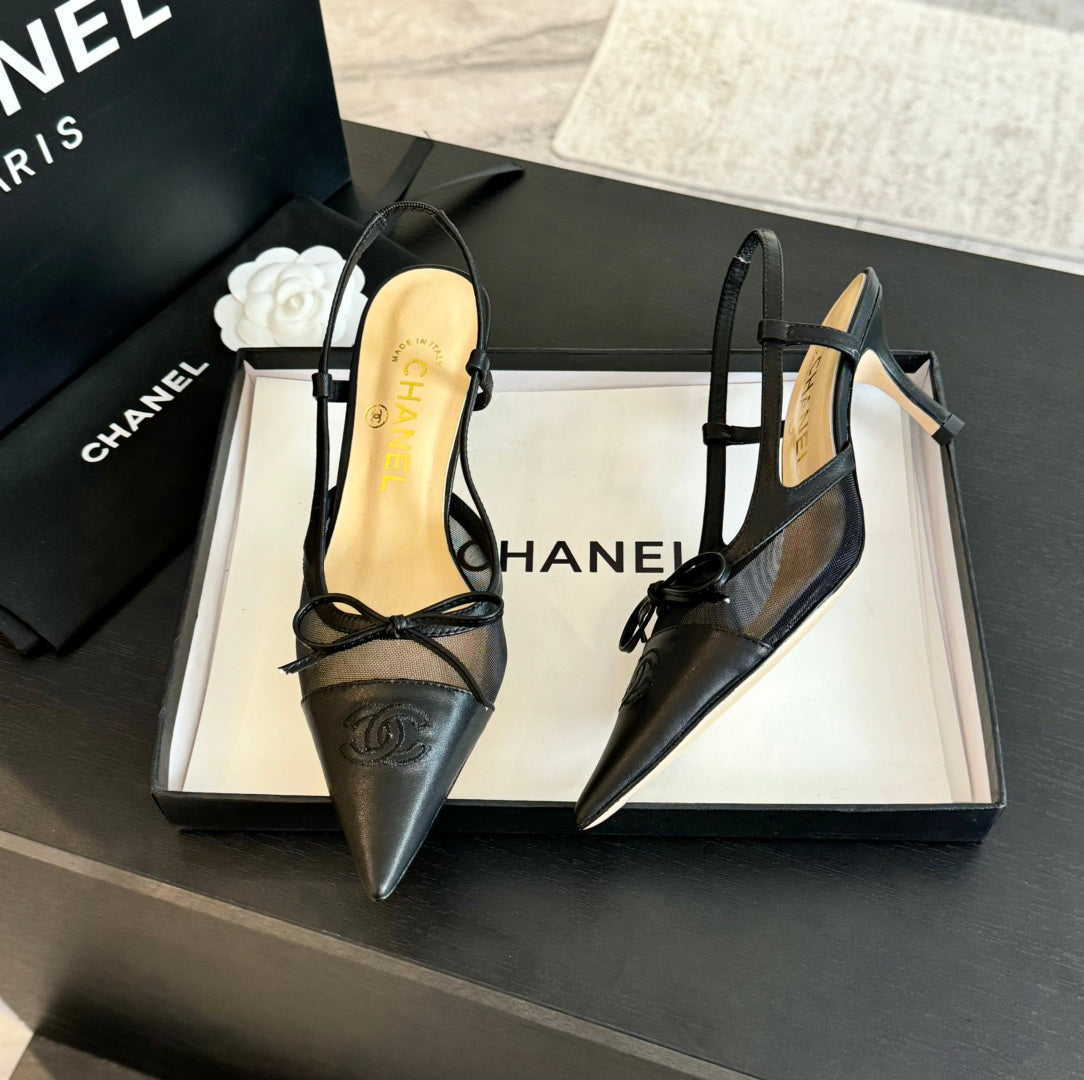 cc slingbacks 6cm bow black lambskin transparent fabric