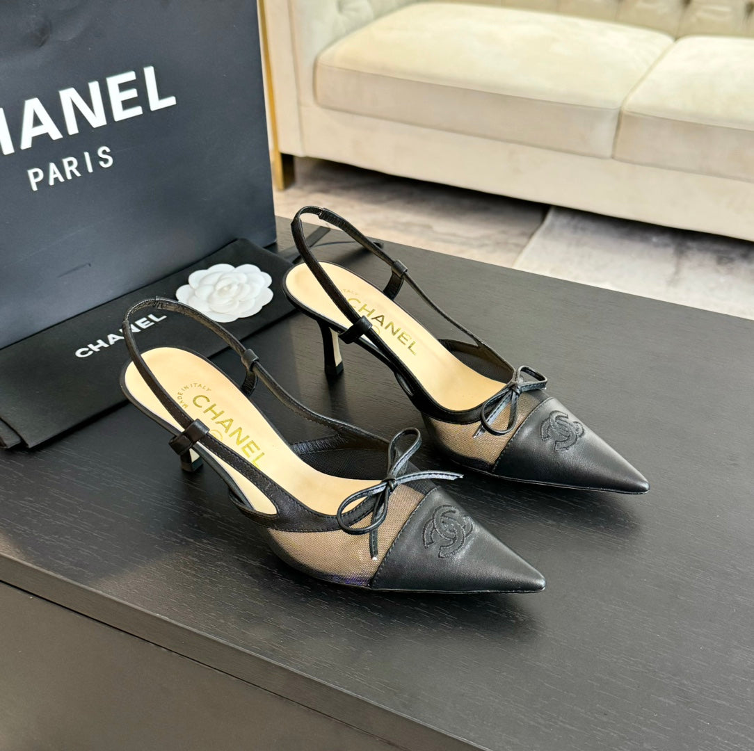 cc slingbacks 6cm bow black lambskin transparent fabric