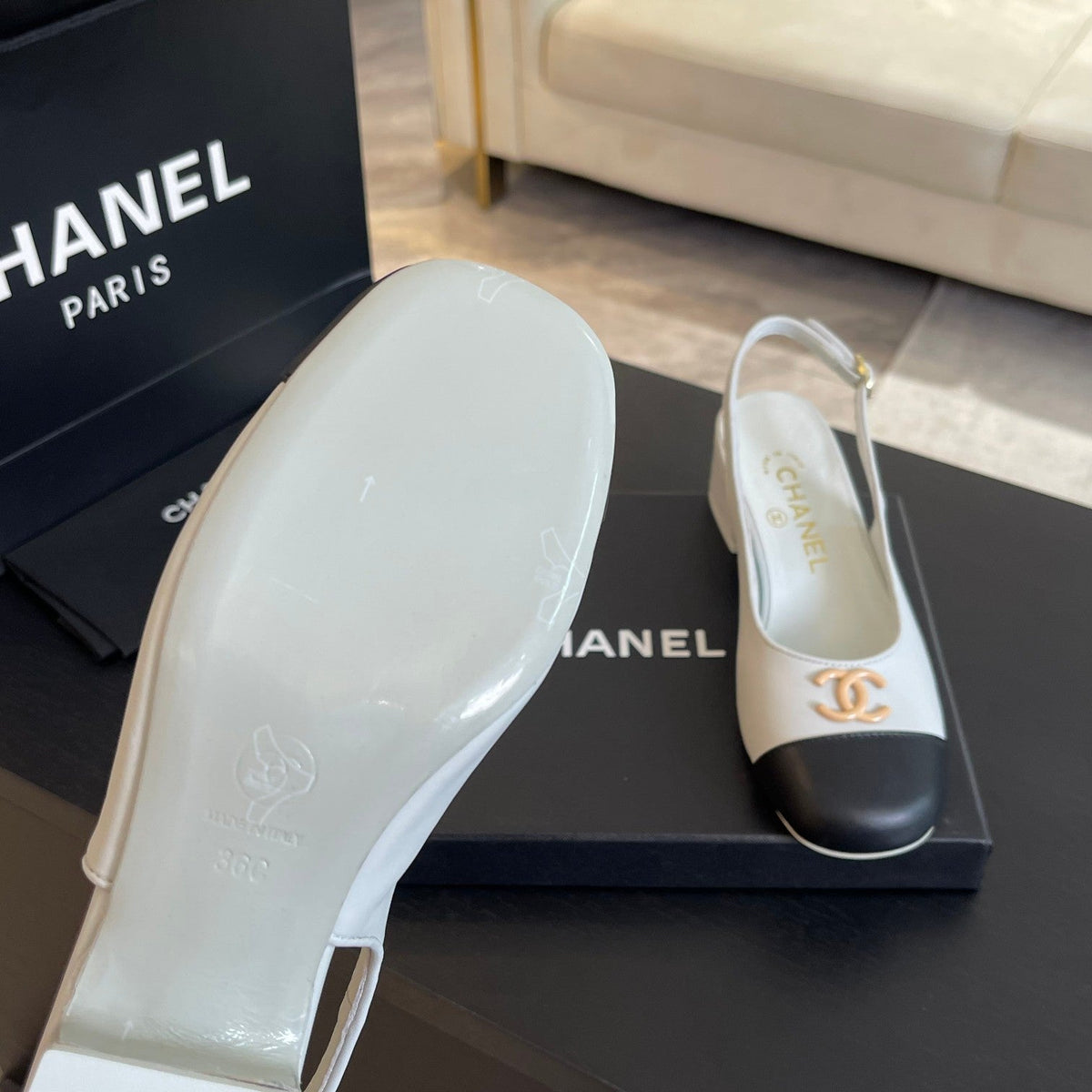 cc slingback 50 white black calfskin