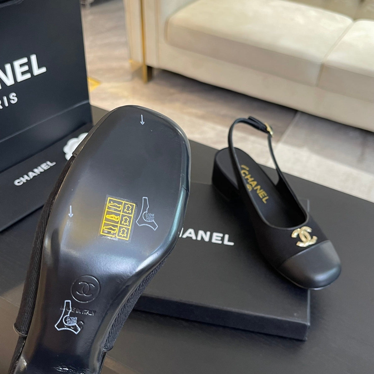 cc slingback 50 black grosgrain calfskin