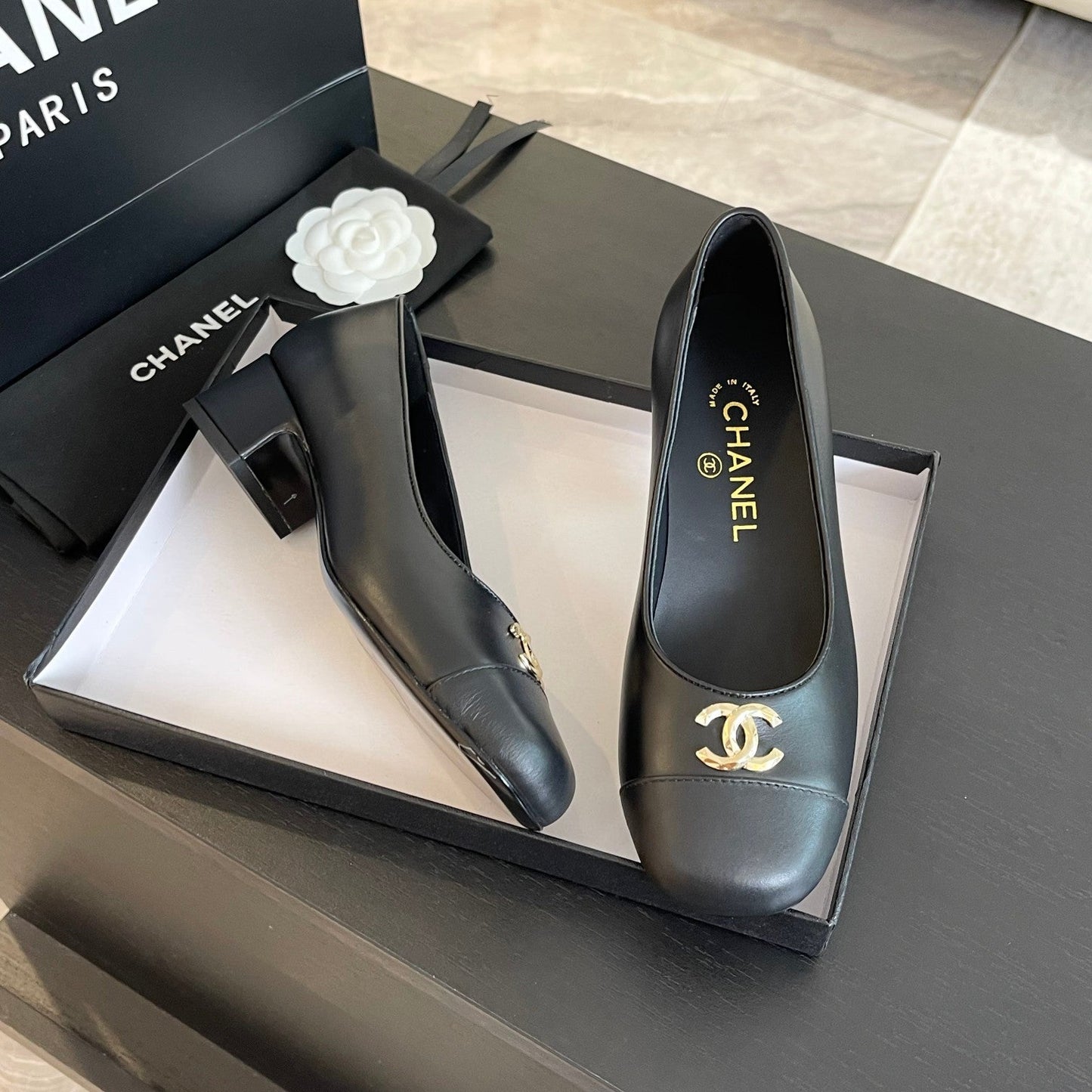 cc pump 50 all black calfskin