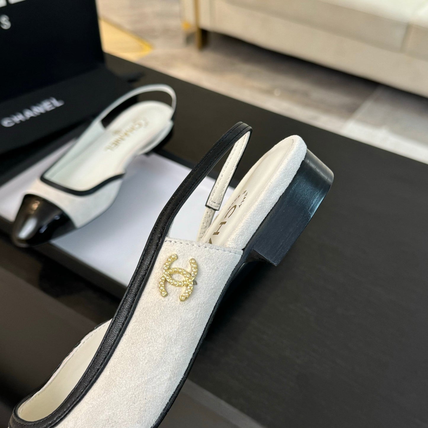 CC Slingback White Black Suede