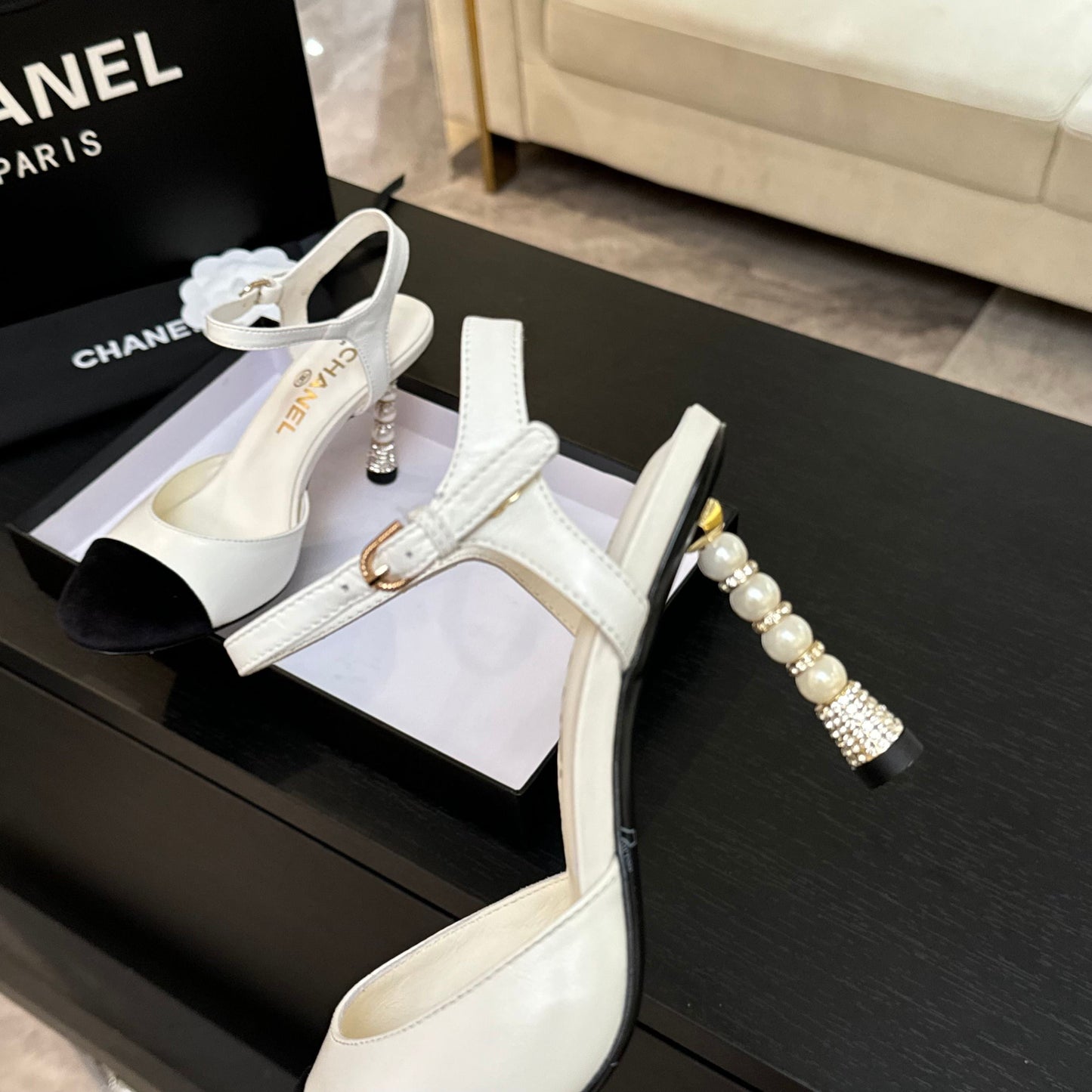CC 25S Slingback 85mm White Calfskin Black Suede
