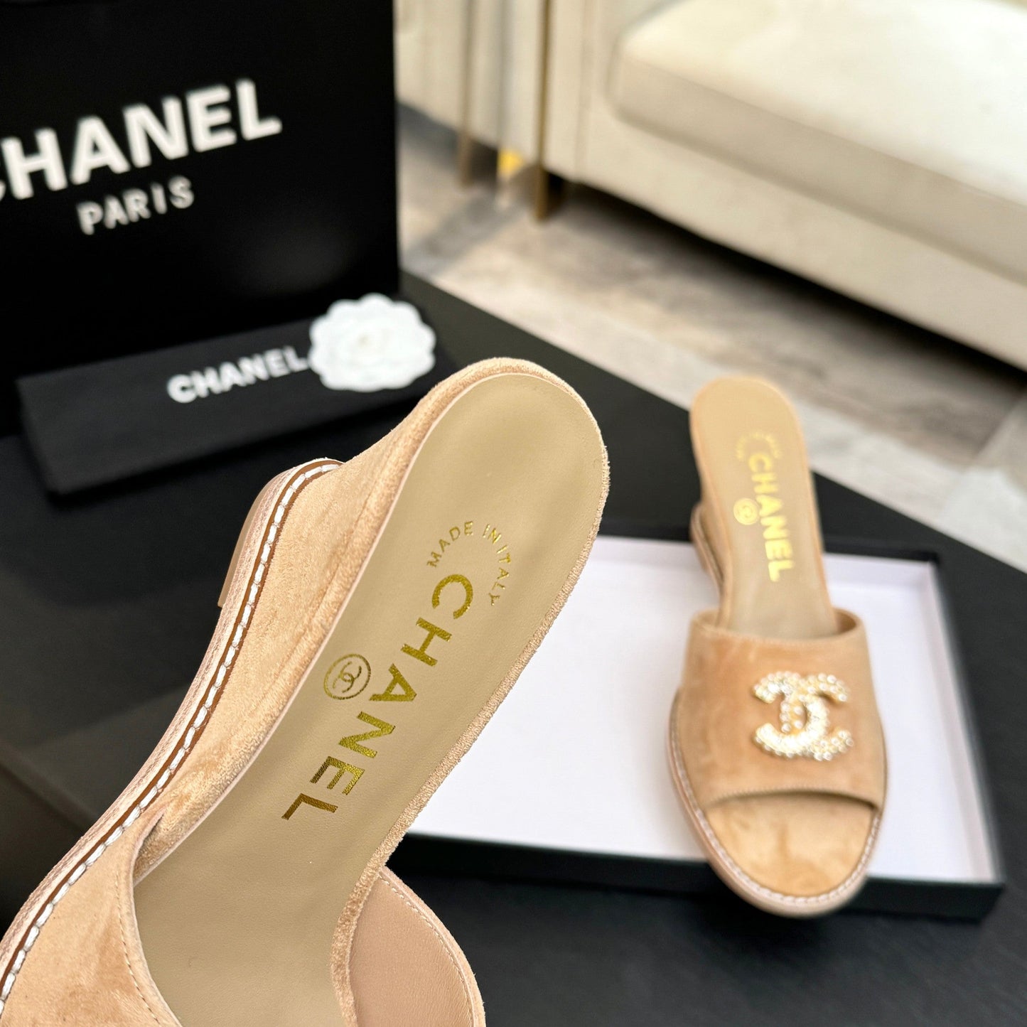 CC 2026 Wedge Sandals 65 Beige Suede 667767