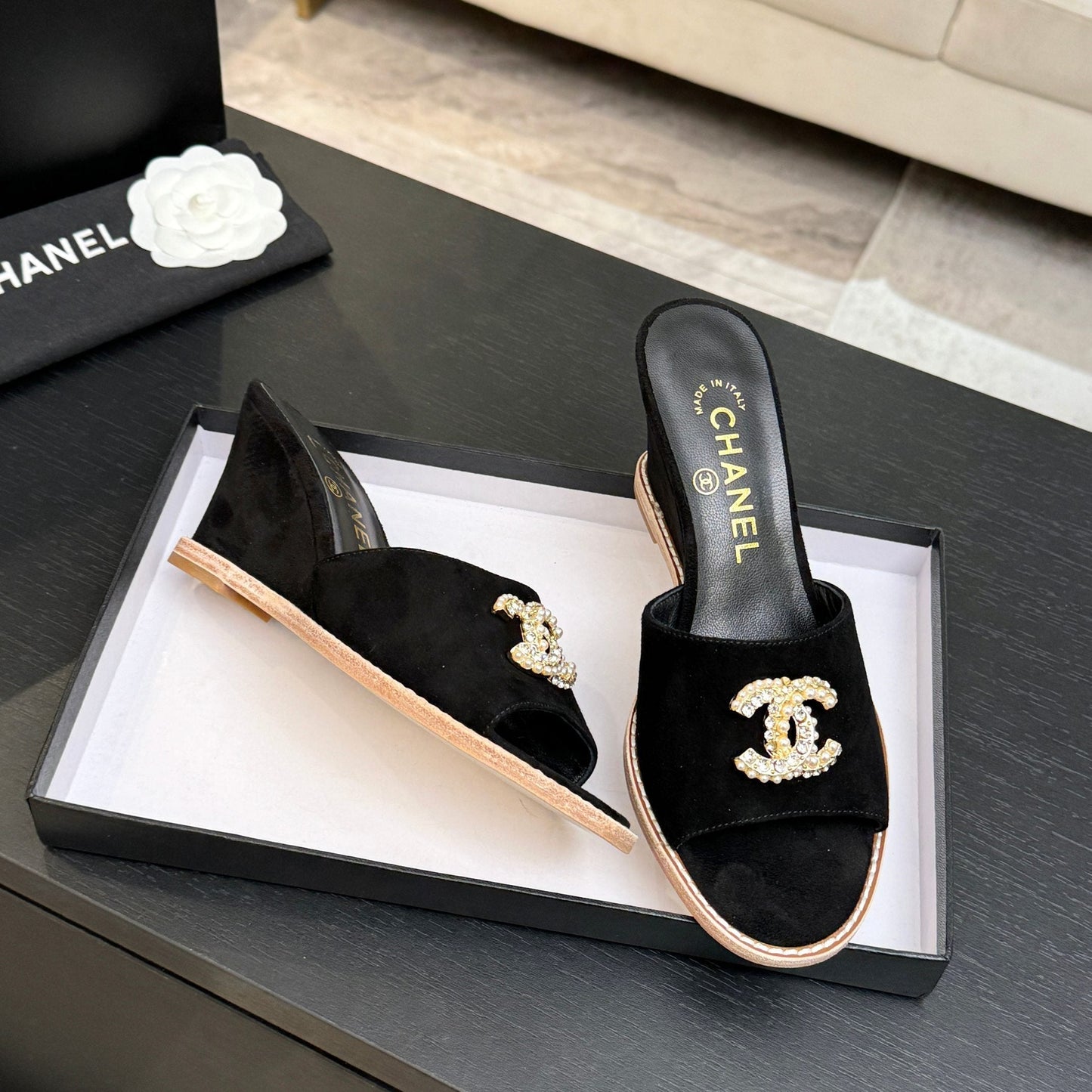 CC 2026 Wedge Sandals 65 Black Suede 667770