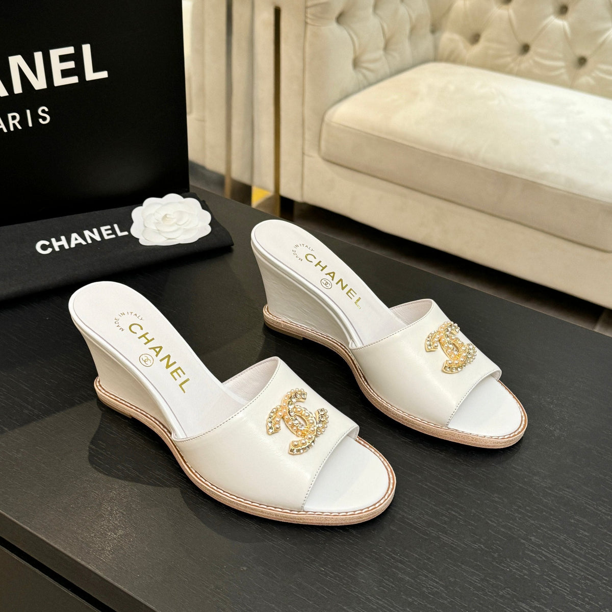 CC 2026 Wedge Sandals 65 White Lambskin 667771
