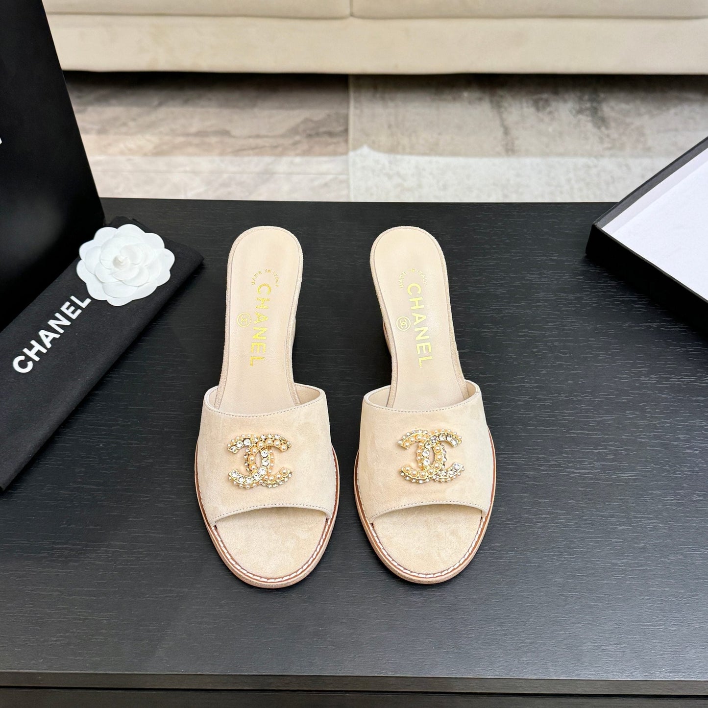 CC 2026 Wedge Sandals 65 Light Beige Suede 667773