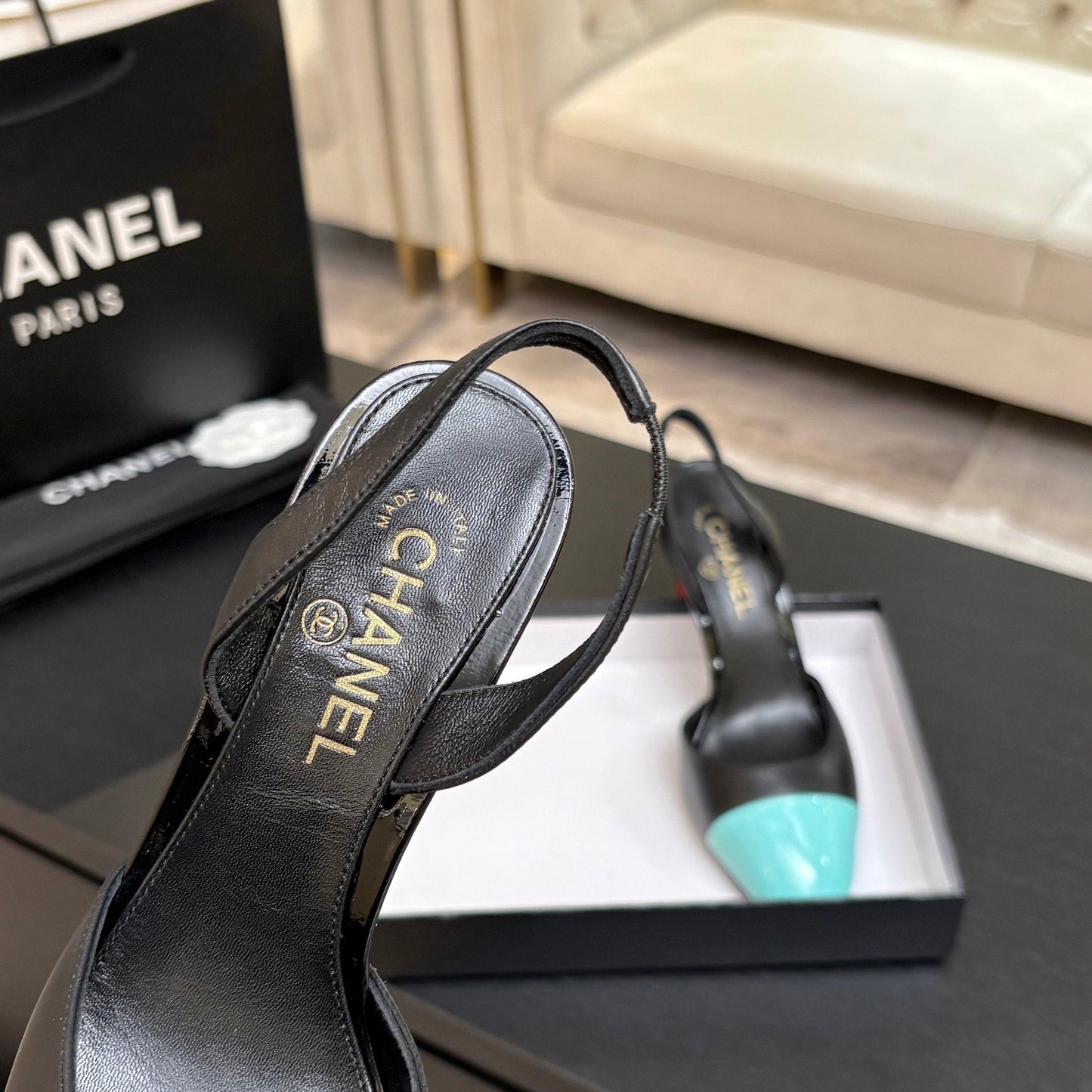 CC Métiers d’art 2026 Slingbacks 8.5cm Black Blue Leather 847277